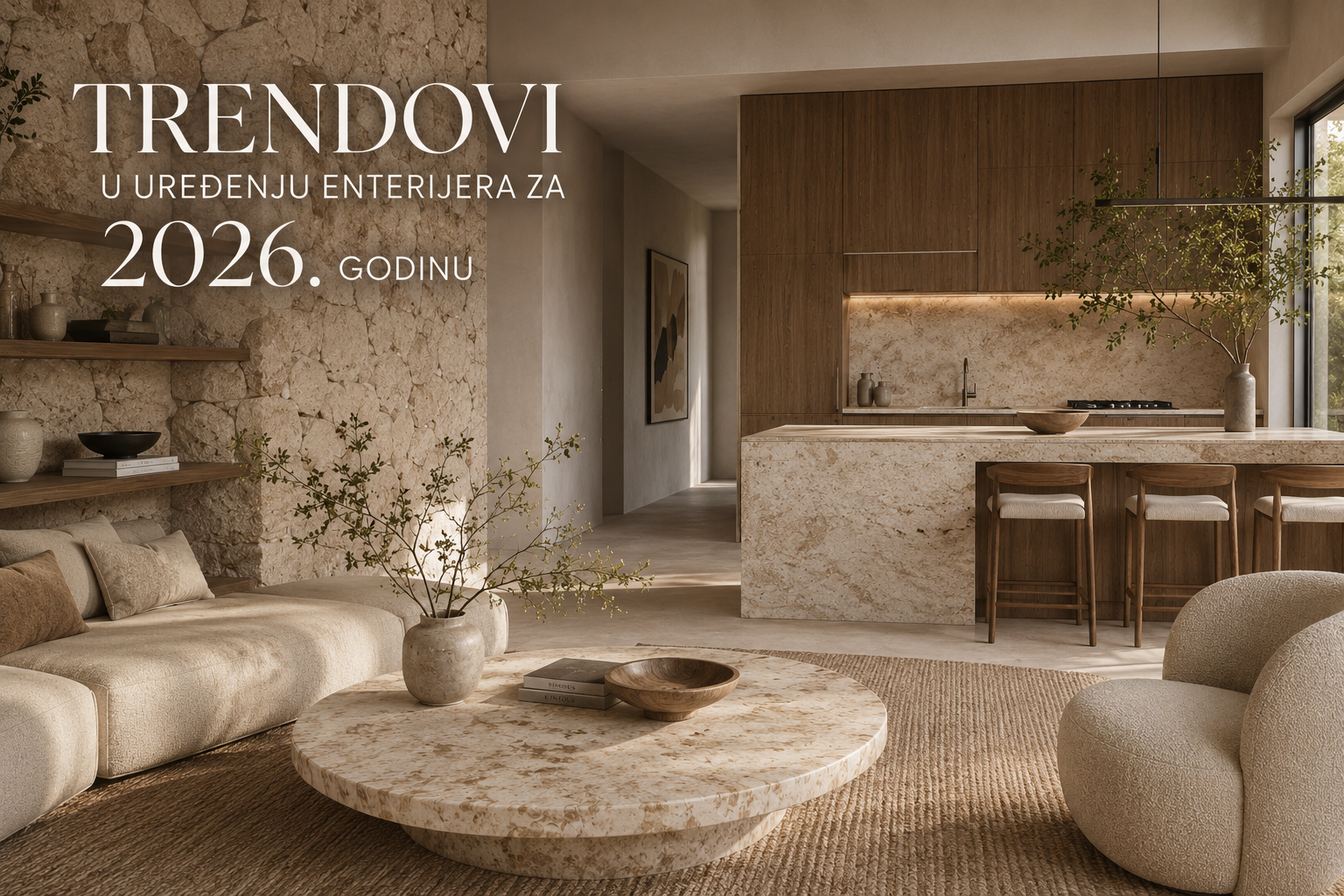 Trendovi u uređenju enterijera za 2026. godinu: Prirodni materijali, teksture i bezvremeni dizajn